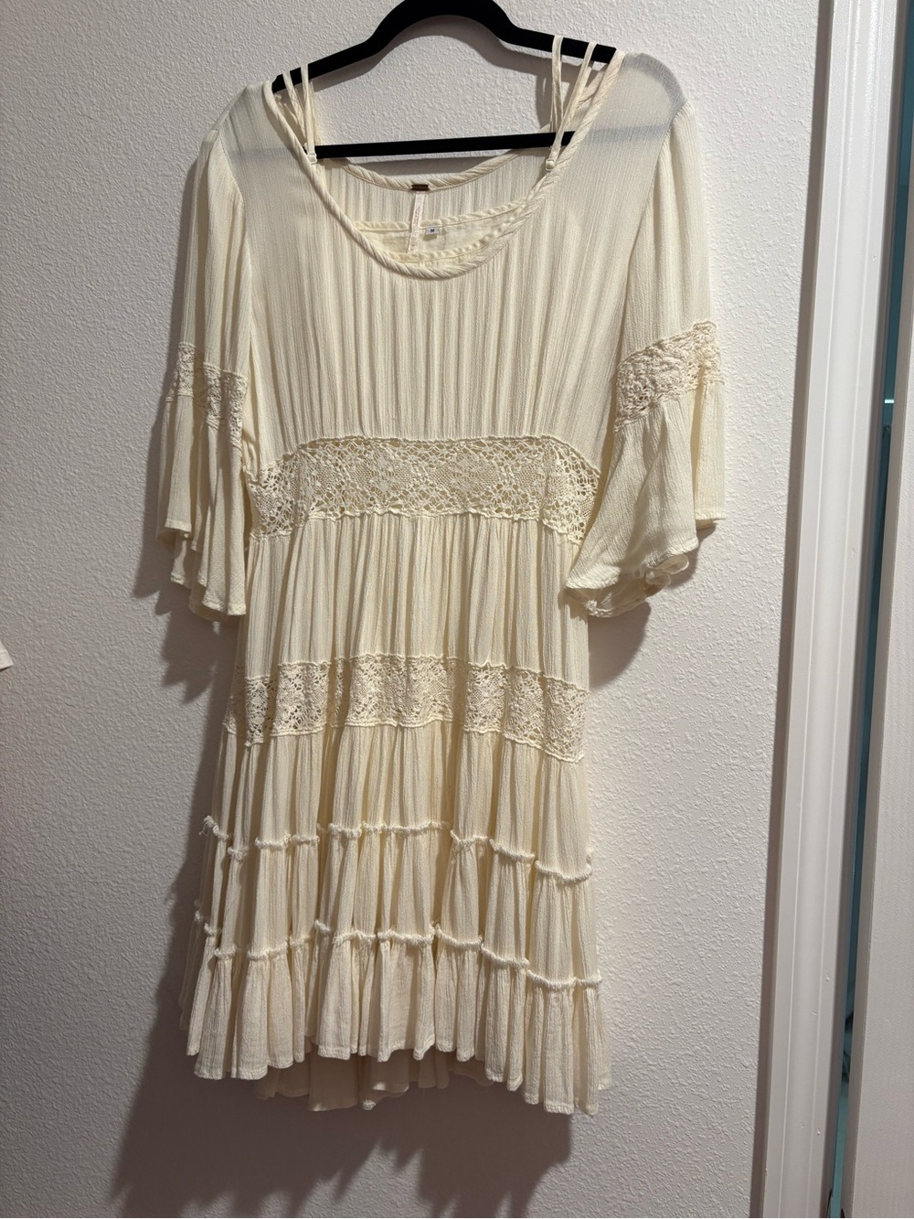 Free People Cream Lace-Trim Midi Dress size M GUC